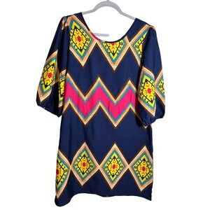 NWT Live 4 Truth Colorful Geometric Tribal Print Shift Mini Dress Size Large